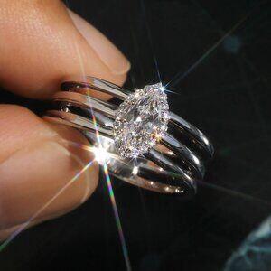 Moonlit Marquise Halo Ring |0.5 CT Triple-Row Halo Band in Sterling Silver